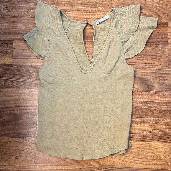 Free People Khaki Flutter Sleeve Blouse - Picture 2 of 4